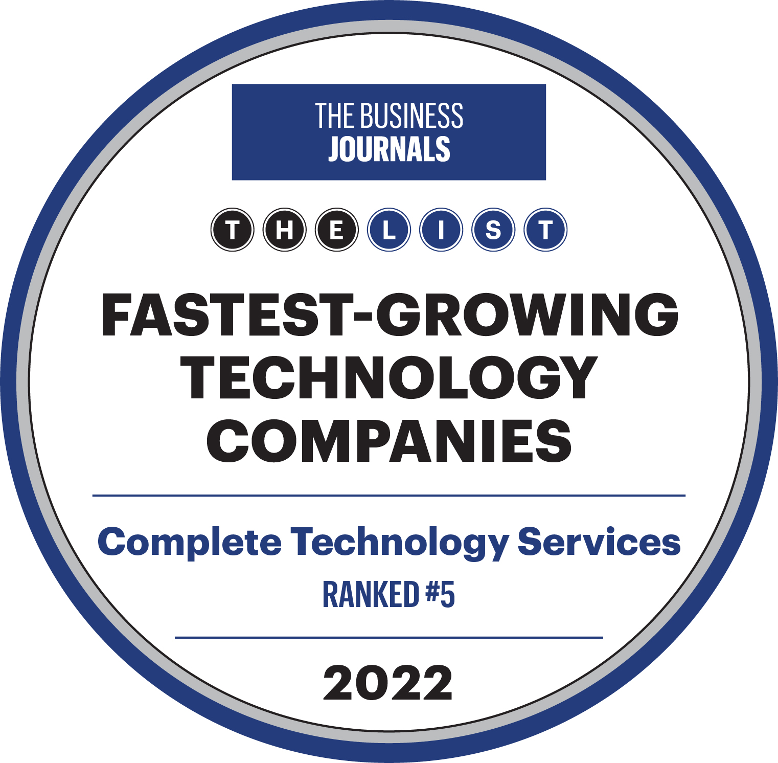 Award for The Business Journals Fastest-Growing Technology Companies - Complete Technology Ranked 5th